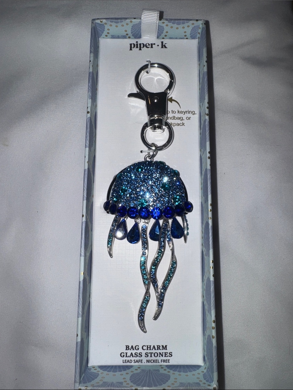 Piper.k Blue Jellyfish Bag Charm Keychain